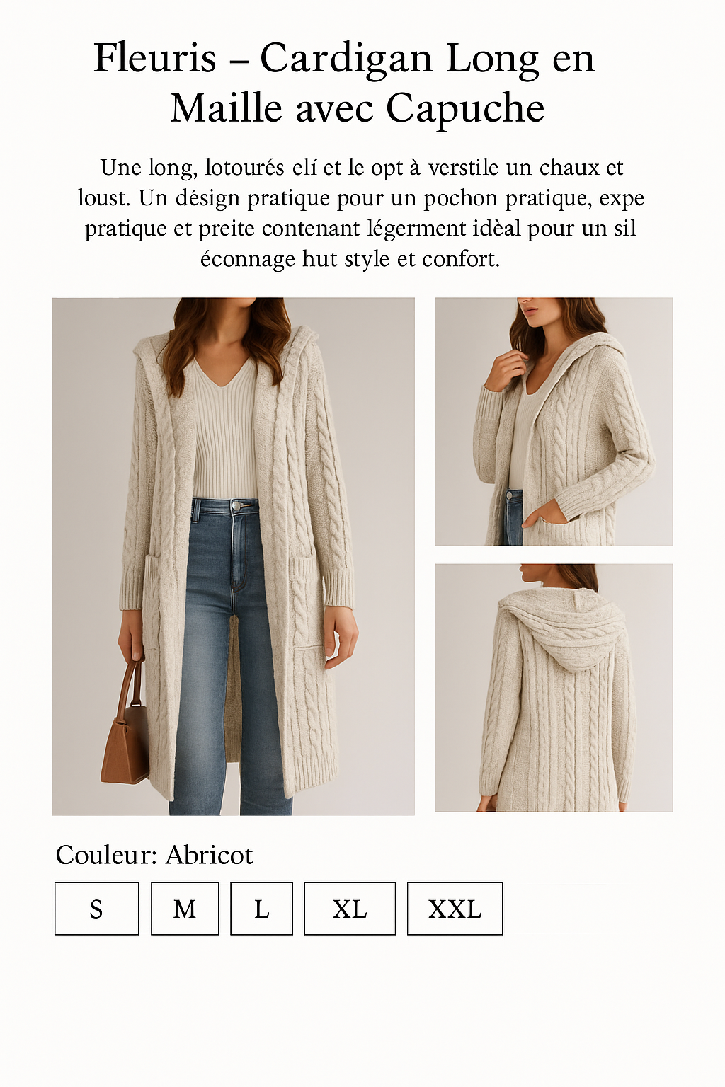 Fleuris – Cardigan Long en Maille avec Capuche