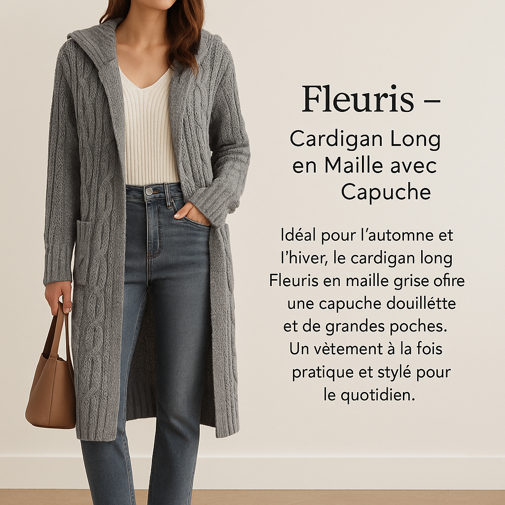 Fleuris – Cardigan Long en Maille avec Capuche